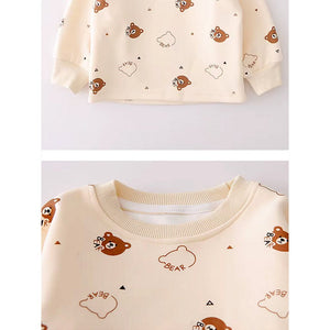 Cream Baseball Bear Dungaree with tshirt, 2 Pcs Clothing Set For Toddlers And Kids - 1 - 2 Years Kids Clothing