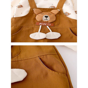 Cream Baseball Bear Dungaree with tshirt, 2 Pcs Clothing Set For Toddlers And Kids - 1 - 2 Years Kids Clothing