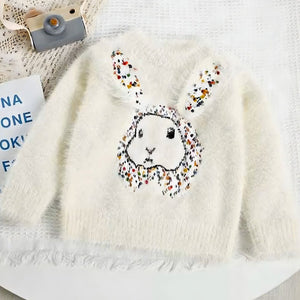 Cream Big Bunny Faux - fur Sweatshirt & Skirt, Winterwear 2Pcs set for Girls - 2 - 3 Years Kids Clothing