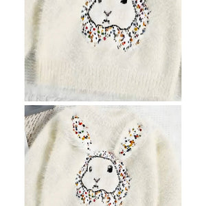 Cream Big Bunny Faux - fur Sweatshirt & Skirt, Winterwear 2Pcs set for Girls - 2 - 3 Years Kids Clothing