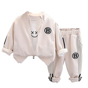 Cream & Black Letter B Monogram 3 Pcs Track Suit Set For Toddlers And Kids - 3 - 4 Years Kids Clothing