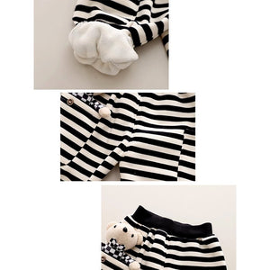 Cream & Black Pocket Bear fleece winter Tracksuit Set for Kids - 1 - 2 Years Kids Clothing