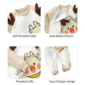 Cream Brown 3d Ear Reindeer theme full sleeves jumpsuit Romper for tiny toddlers - 6 - 12 Months Kids Clothing