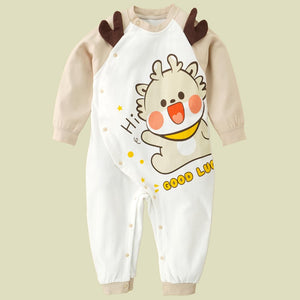 Cream Brown 3d Ear Reindeer theme full sleeves jumpsuit Romper for tiny toddlers - 6 - 12 Months Kids Clothing