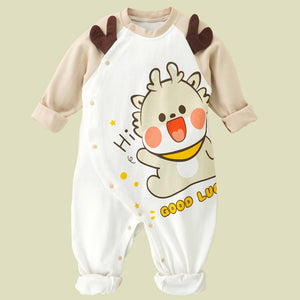 Cream Brown 3d Ear Reindeer theme full sleeves jumpsuit Romper for tiny toddlers - 6 - 12 Months Kids Clothing