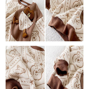 Cream & Brown Dotted Teddy, 2pcs Tracksuit Set for Kids - 2 - 3 Years Kids Clothing