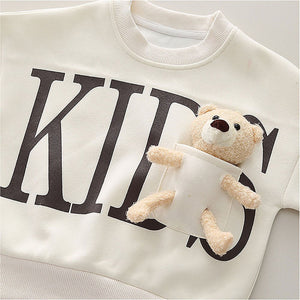 Cream & Brown Kids Teddy Soft Toy 2 Pcs Track Suit Set For Toddlers And Kids - 2 - 3 Years Kids Clothing