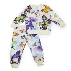 Cream Butterfly Kids Zipper Jacket and Track Pant set - L (2 - 3 Years)