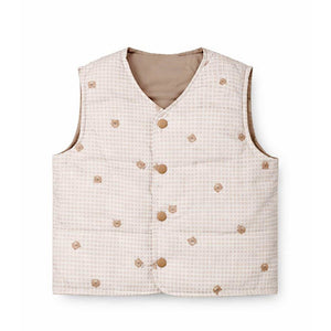 Cream Checks Teddy Reversible Sleeveless Winter Jacket for Kids - 2 - 3 Years Winter Wear