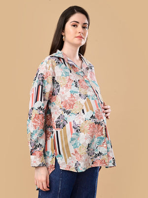 Cream Classic Maternity and Nursing Oversized Shirt - S Maternity and Nursing Tops