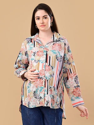 Cream Classic Maternity and Nursing Oversized Shirt - S Maternity and Nursing Tops