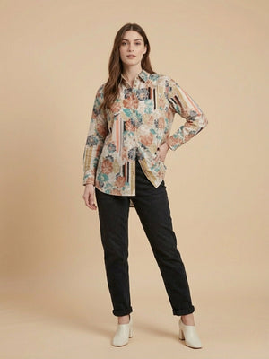 Cream Classic Maternity and Nursing Oversized Shirt - S Maternity and Nursing Tops