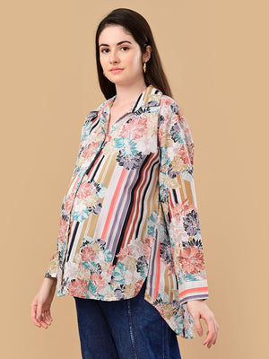 Cream Classic Maternity and Nursing Oversized Shirt - S Maternity and Nursing Tops
