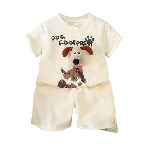 Cream Doggy Paw 2pcs Shorts set for Toddlers and Kids. - 2 - 3 Years Kids Clothing