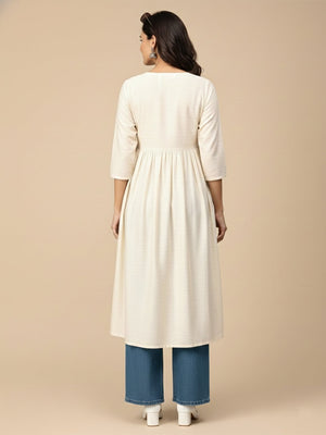 Cream Maternity And Nursing Silk Kurta - S Maternity Ethnic Wear