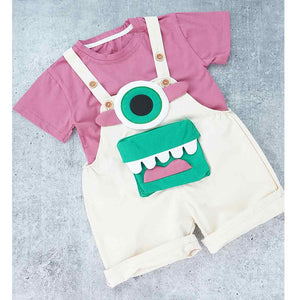 Cream One eye Monster, 2 pcs Dungary style set for Toddlers and Kids - 1 - 2 Years Kids Clothing