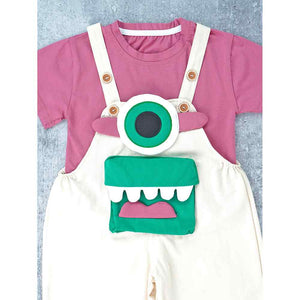 Cream One eye Monster, 2 pcs Dungary style set for Toddlers and Kids - 1 - 2 Years Kids Clothing