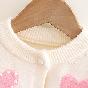 Cream Pearl Hearts Warmer cardigan Sweater for Kids - 2 - 3 Years Winter Wear