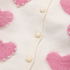 Cream Pearl Hearts Warmer cardigan Sweater for Kids - 2 - 3 Years Winter Wear