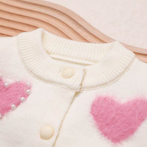 Cream Pearl Hearts Warmer cardigan Sweater for Kids - 2 - 3 Years Winter Wear