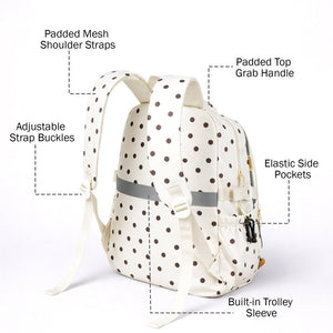 Cream Polka Dot Honey Bear Print School Backpack with Detachable Plush Dog Keychain for Kids - Back To School