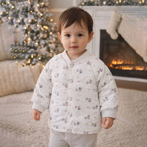 Cream Puppy & Bow Theme Winter Jacket for Kids - 2 - 3 Years Winter Wear