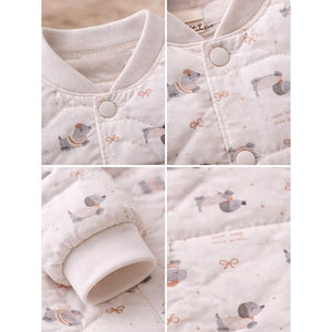 Cream Puppy & Bow Theme Winter Jacket for Kids - 2 - 3 Years Winter Wear