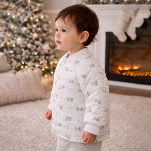 Cream Puppy & Bow Theme Winter Jacket for Kids - 2 - 3 Years Winter Wear
