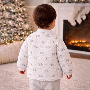Cream Puppy & Bow Theme Winter Jacket for Kids - 2 - 3 Years Winter Wear