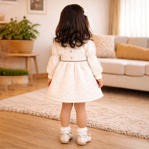 Cream Quilted Pinafore Dress with Inner Top for Girls - 2 - 3 Years Kids Clothing