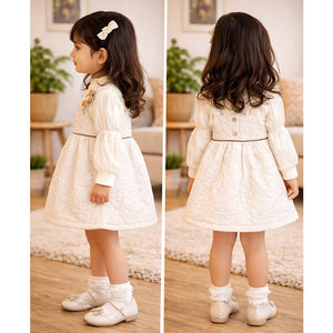 Cream Quilted Pinafore Dress with Inner Top for Girls - 2 - 3 Years Kids Clothing