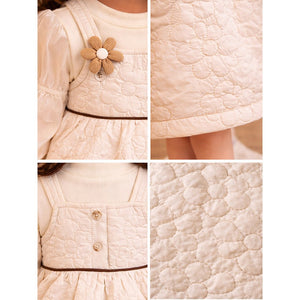 Cream Quilted Pinafore Dress with Inner Top for Girls - 2 - 3 Years Kids Clothing