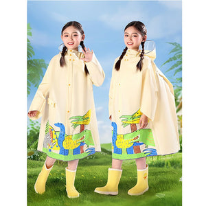 Cream Reptile Kingdom Raincoat for Kids. - L - 5 - 6 Years Monsoon Wear