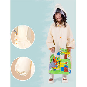 Cream Reptile Kingdom Raincoat for Kids. - L - 5 - 6 Years Monsoon Wear