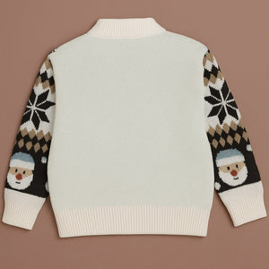 Cream Santa & Reindeer Winter, Christmas Cardigan Sweater for Kids - 2 - 3 Years Winter Wear
