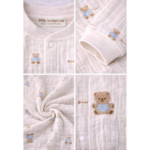 Cream Teddy All - Over Print, Full Sleeves Jumpsuit Hoodie Romper for Tiny Toddlers - 3 - 6 Months Winter Wear