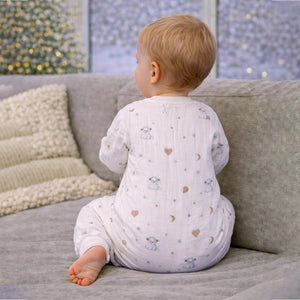 Cream Teddy Heart and Moon, Full Sleeves Jumpsuit Hoodie Romper for Tiny Toddlers - 6 - 12 Months Winter Wear