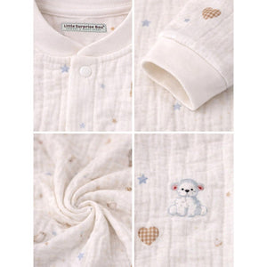 Cream Teddy Heart and Moon, Full Sleeves Jumpsuit Hoodie Romper for Tiny Toddlers - 6 - 12 Months Winter Wear