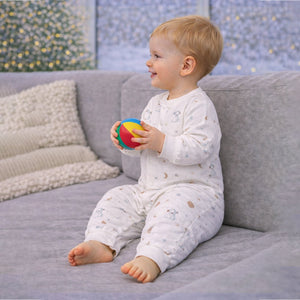 Cream Teddy Heart and Moon, Full Sleeves Jumpsuit Hoodie Romper for Tiny Toddlers - 6 - 12 Months Winter Wear
