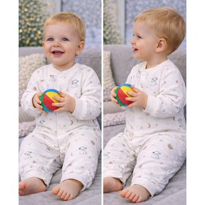 Cream Teddy Heart and Moon, Full Sleeves Jumpsuit Hoodie Romper for Tiny Toddlers - 6 - 12 Months Winter Wear