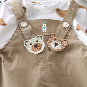 Cream Tee Brown Dungary Style 2Pcs Set For Toddlers And Kids - 1 - 2 Years Kids Clothing