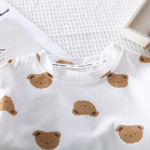 Cream Tee Brown Dungary Style 2Pcs Set For Toddlers And Kids - 1 - 2 Years Kids Clothing