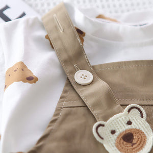 Cream Tee Brown Dungary Style 2Pcs Set For Toddlers And Kids - 1 - 2 Years Kids Clothing