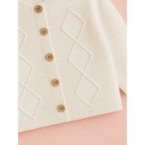 Cream Textured Pattern Knitted Winter Cardigan, Christmas Sweater for Kids - Winter Wear