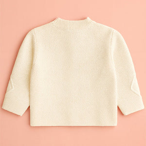 Cream Textured Pattern Knitted Winter Cardigan, Christmas Sweater for Kids - Winter Wear