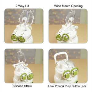 Cream Two way Lid Style Panda theme Stainless Steel Kids Water Bottle,660ml - Back To School