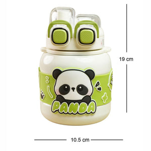 Cream Two way Lid Style Panda theme Stainless Steel Kids Water Bottle,660ml - Back To School