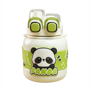 Cream Two way Lid Style Panda theme Stainless Steel Kids Water Bottle,660ml - Back To School