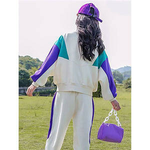 Cream With Teal & Purple Stripes 2Pcs Track Suit Set For Kids & Tweens - 5 - 6 Years Kids Clothing