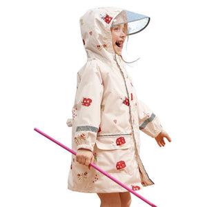 Cream Woodland Butterfly Theme Kids Raincoat, Jacket Style - Little Surprise BoxCream Woodland Butterfly Theme Kids Raincoat, Jacket Style